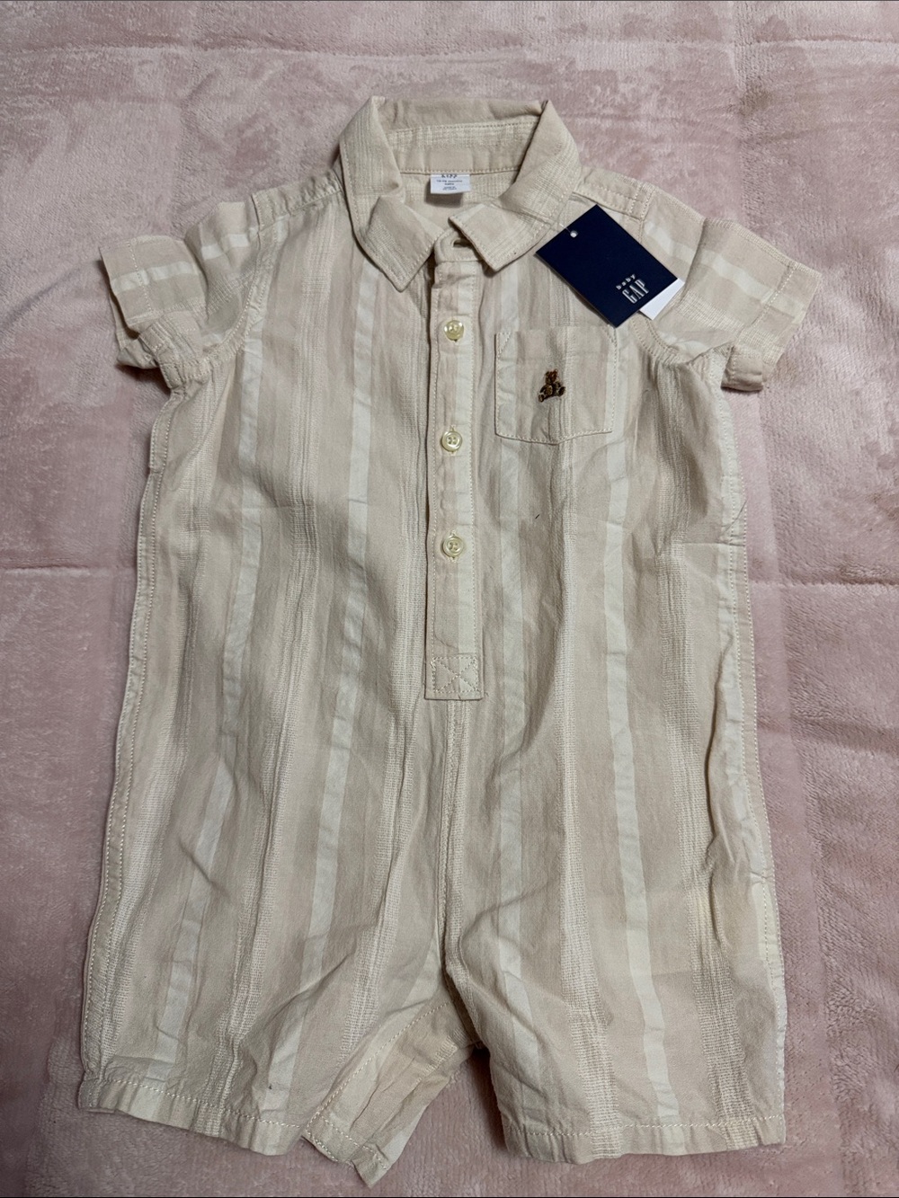 GAP Beige & Cream Striped Short-Sleeve Romper